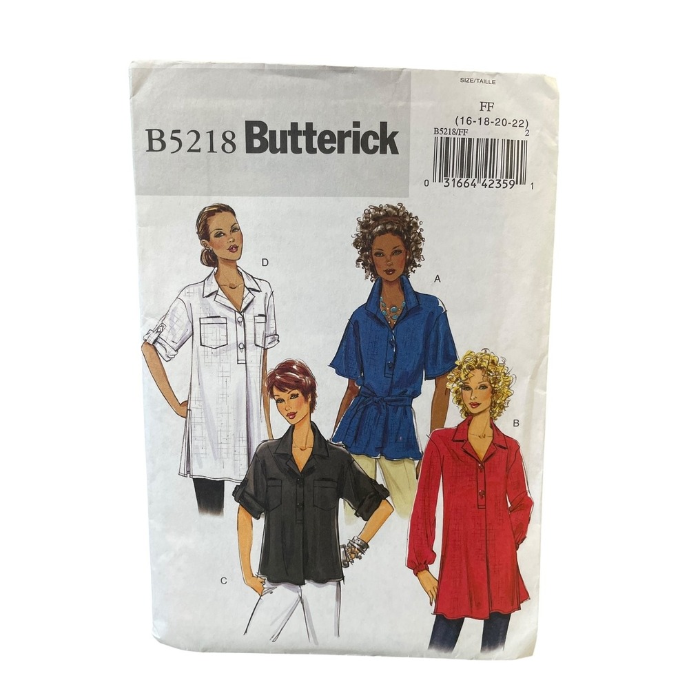 Butterick Sewing Pattern Misses 16-22 B5218 Top Tunic Belt Easy Uncut FF